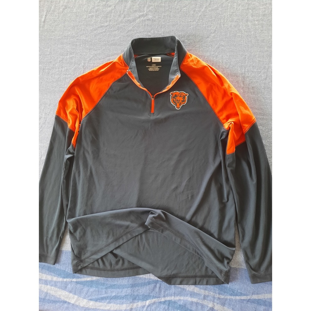 NFL Team Apparel Chicago Bears Quarter Zip Pullover Mens Large Navy Blue Orange